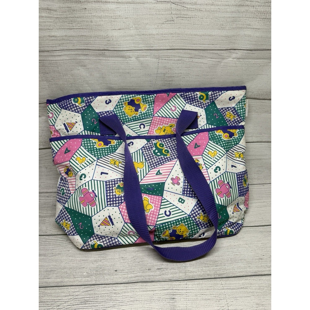 Vintage 90's Diaper Bag Babies Alley Purple Pink Patchwork With Changing Pad - Picture 2 of 12